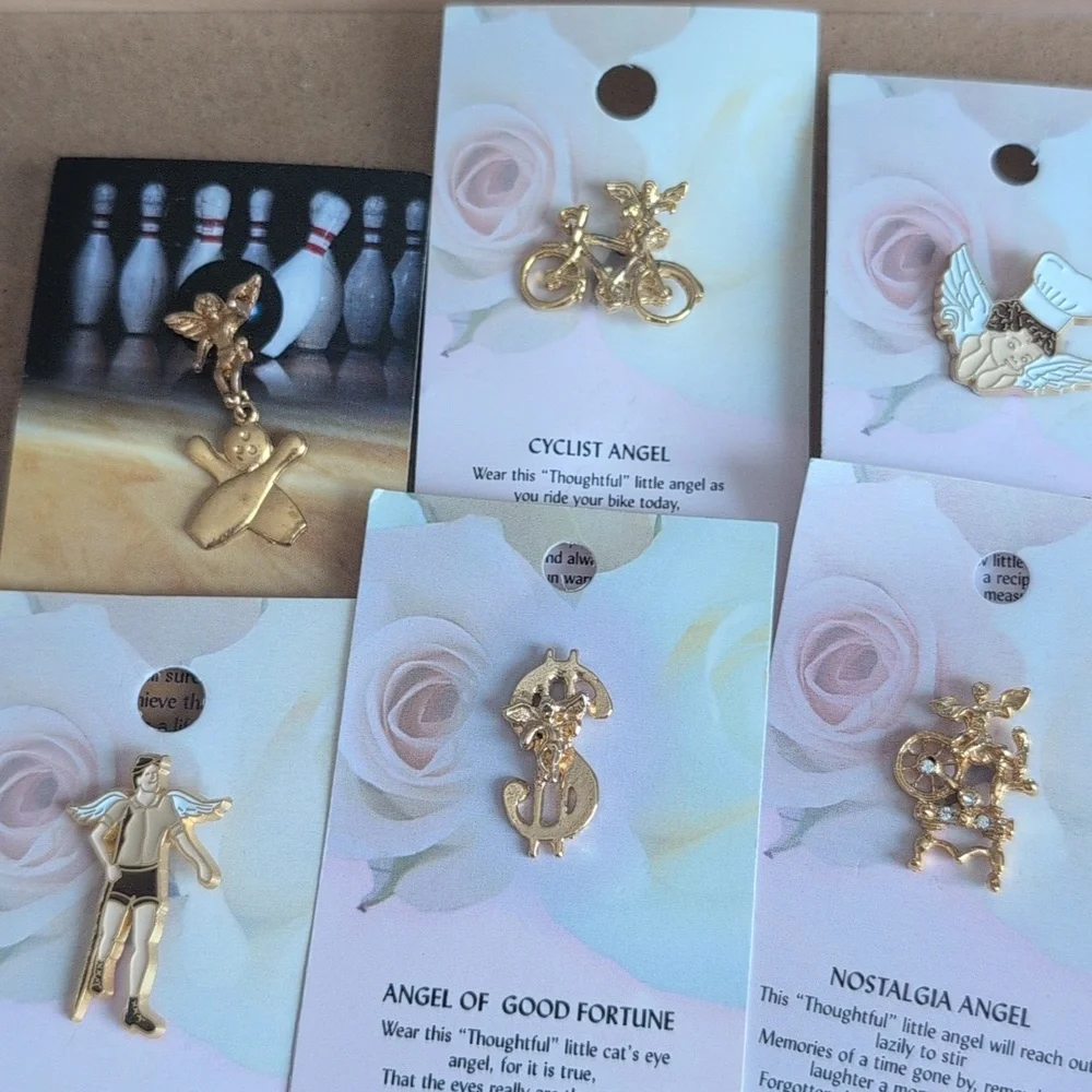 Vintage Gold tone Angels tack Pin Set of 6